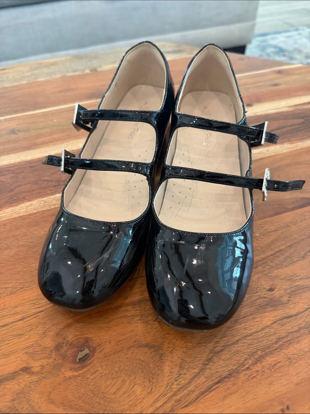 Girls Black Patent Double-Strap Mary Jane Flats size 4